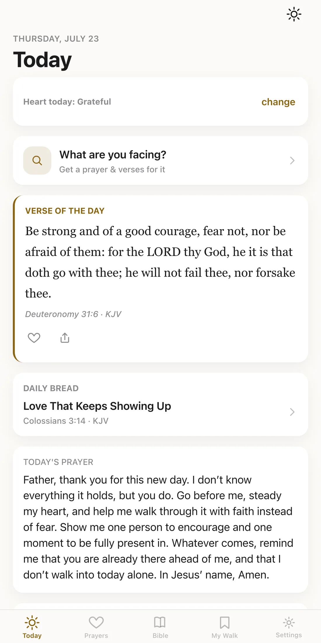 The Today screen with the "Heart today" check-in.